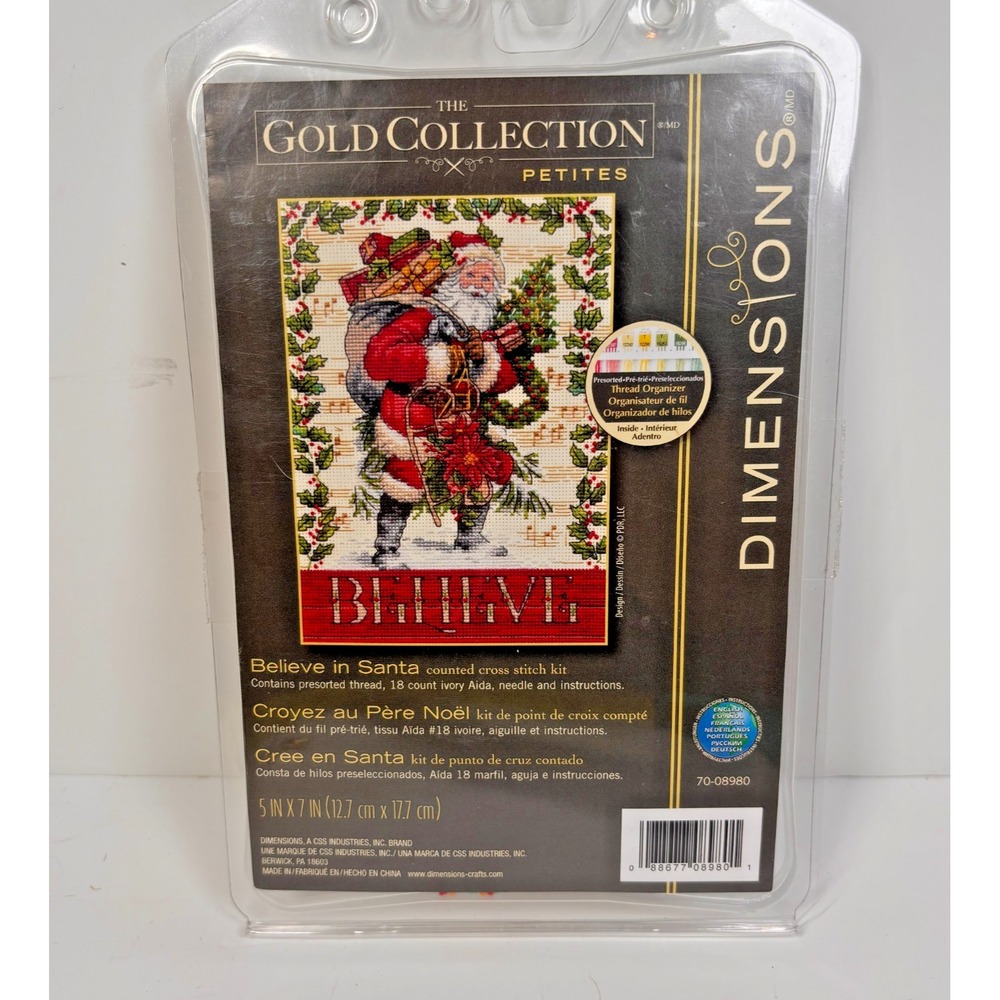 Dimensions Gold Collection Petites BELIEVE IN SANTA Cross Stitch 70-08980 VTG